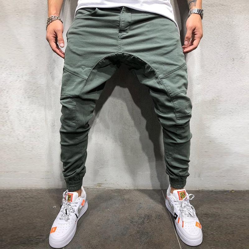 Spring Hip-Hop Style Men's Casual Overalls with Side Zipper & Solid Color Stitching