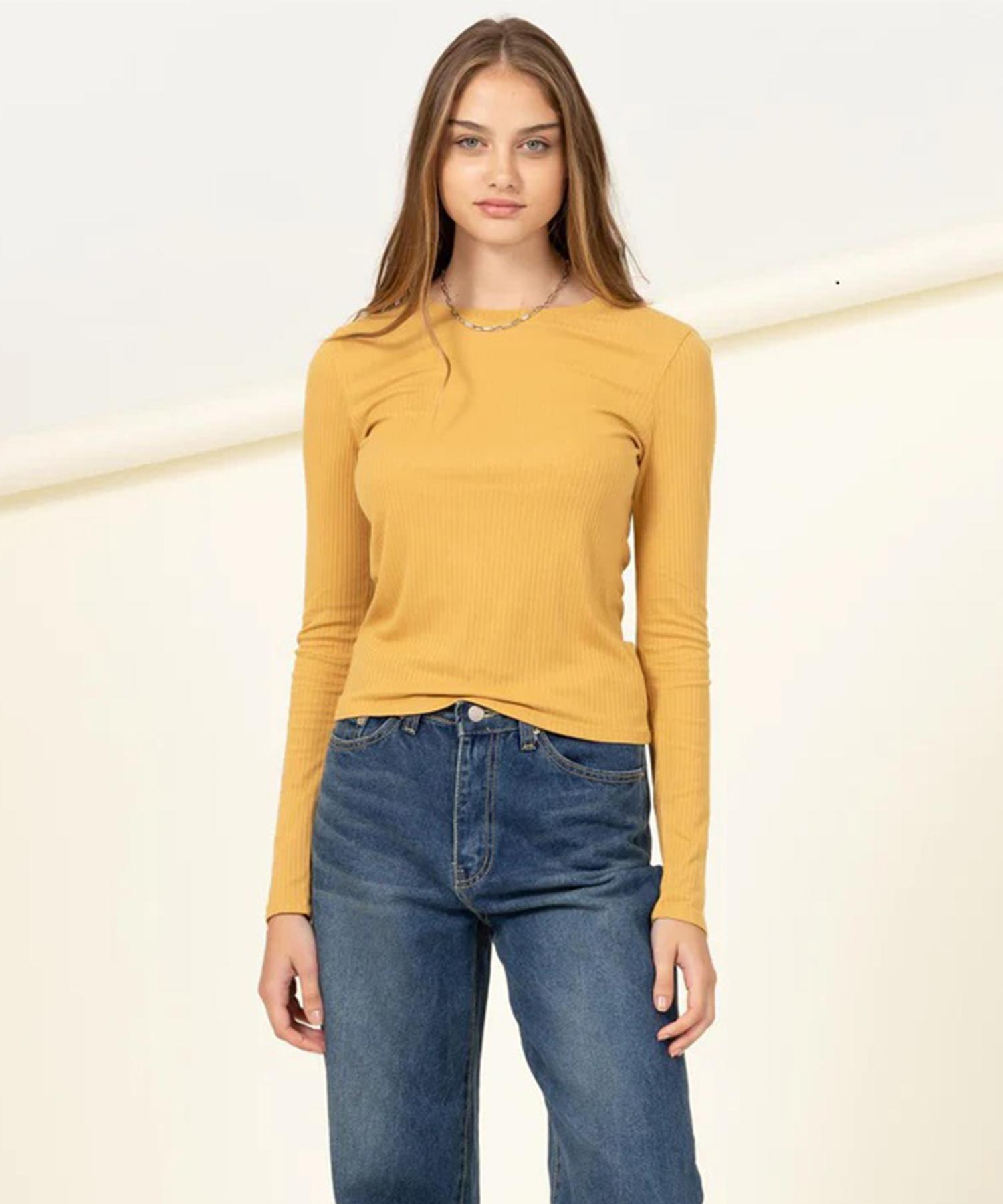 High Five Basic Rib Knit Top Mustard/L