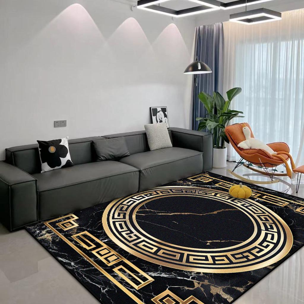 Marble Style Antiskid Senior Carpet Living Room Golden Border Room Decoration Home Mats Easy Clean Dining Room Lounge Decor Rug