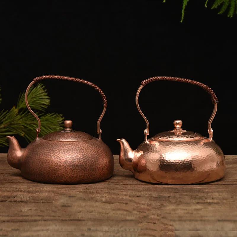 Large Capacity Kettle Pure Copper Hot Water Kettle Handmade Brass Kettlemetal Coffee Pots Warm Wine Jug Vintage Chines Tea Set