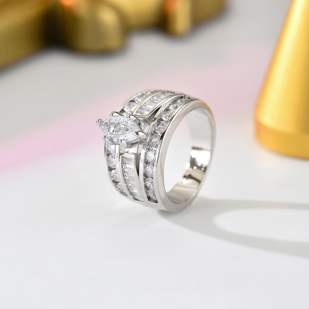 Luxury Marquise CZ Wide Band Ring for Women Gold Silver Rose Gold Multi-Row Cubic Zirconia Ring Wedding Party Statement Jewelry