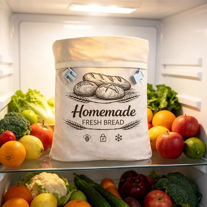 Washable Bread Storage Bag Cotton Outer Bag with Side Clip Closure for Countertop and Freezer Family Loaf Storage
