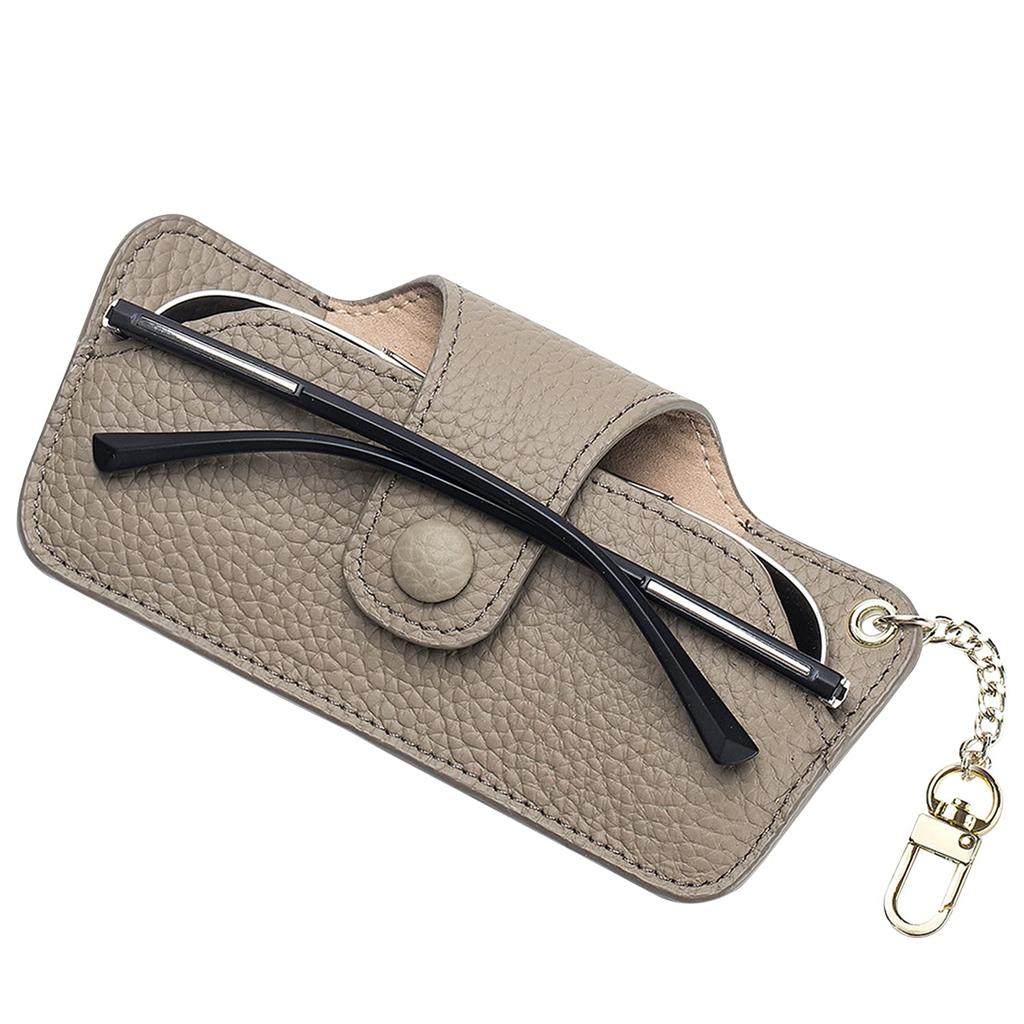 Ganve Genuine Leather Eyeglass with Stylish and Sunglasses Compact and Travel Storage Protective Box for Travel Light Gray Case, Slim, Hook, Cute,