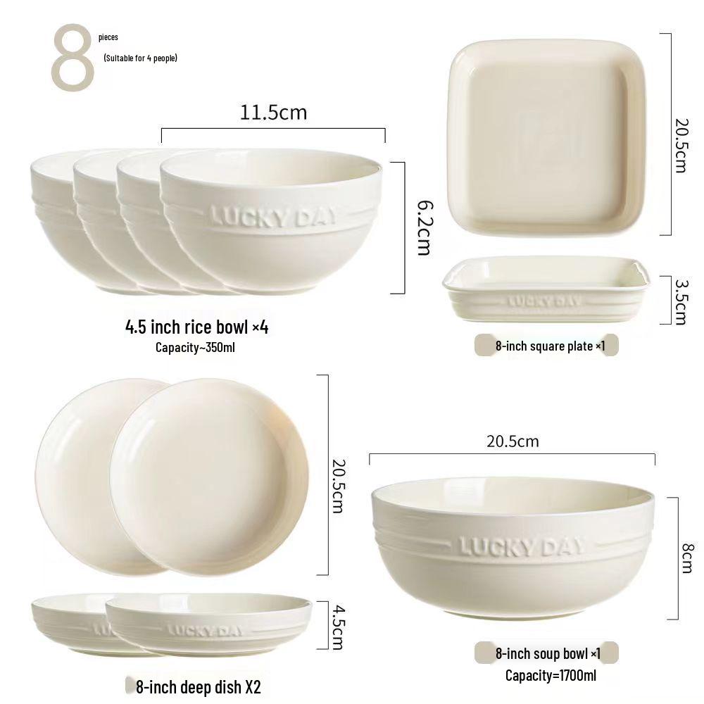 Cremefarbenes Keramikschüssel- & Geschirrset: Leichter Luxus Heim Ess-Set mit Schalen, Tellern, Essstäbchen - Perfekte Umzugsgeschenkbox