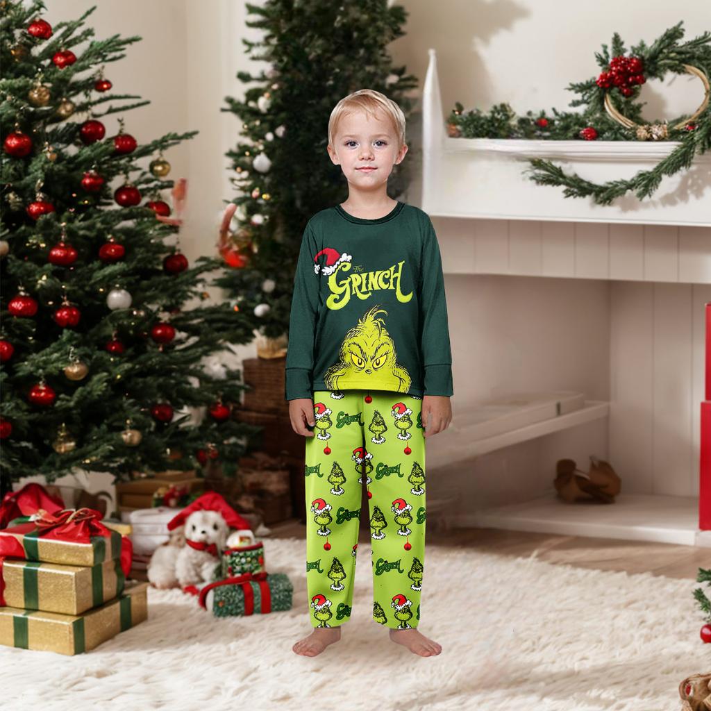 Christmas Print Cute Family Set Pajamas, Home Clothes, Family Set Long Sleeve Top Pants Set