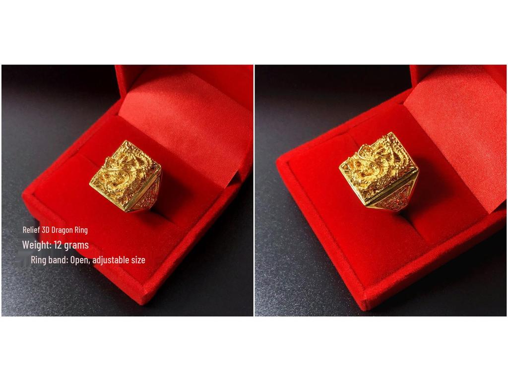 Men's Adjustable Gold Plated Abacus Ring with Dragon Design