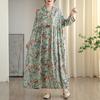 DIMANAF 2025 Damen Übergröße Langes Hutkleid Lockerer O-Ausschnitt Druck Lässig Floral Übergröße Langarm 8108