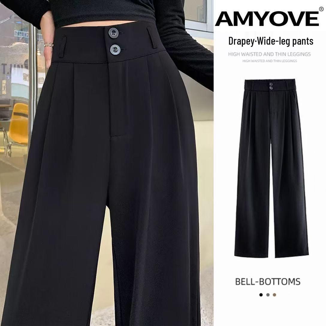 

Женские летние приталенные брюки-костюм с широкими штанинами - Черные, Универсальные, Свободные, Повседневные, Драпирующиеся, Дизайн с узкими прямыми штанинами. XXL: 125-135 kg чёрный