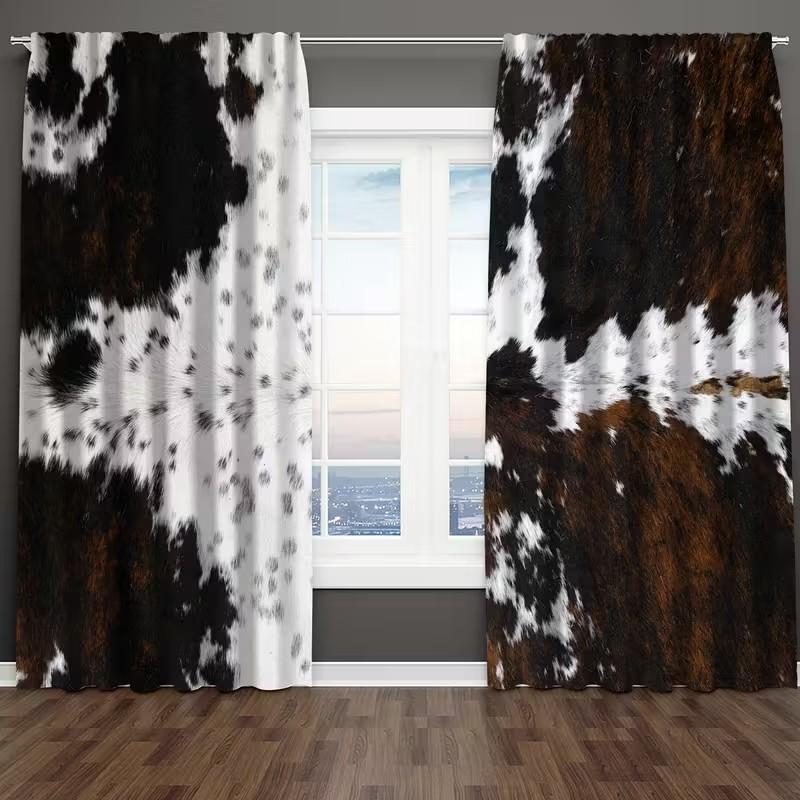 2pcs Abstract Animal Printed Curtains   Room Darkening   Polyester   Living Room/Holiday Window Decor   Farmhouse Style   Rod Pocket