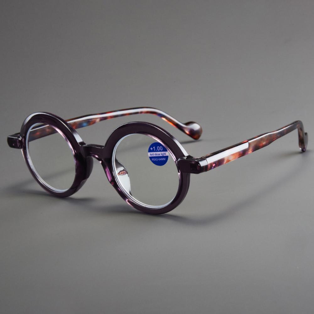 

Vintage Anti blue Light Reading Glasses Small Round Frame High-Definition Artistic Retro Computer Presbyopia Hyperopia Glasses +100 фиолетовый