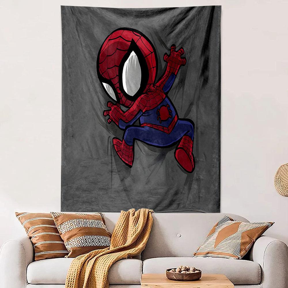 Cute Spider Hero On Gray Background Patterned Tapestry Decorative Wall Hanging, Home Bedroom Living Room Decor