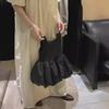 Korean Girls' Backless Black Dress - Floral Puffy Skirt Vest Style