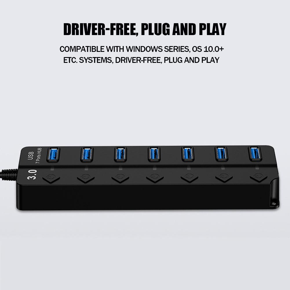USB 7Ports HUB Splitter Multi USB3.0 Splitter Hub Use Power Adapter Multiple Expander USB Hub With Switch For PC Laptops