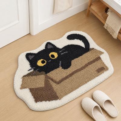 Plush Bathroom Rug Non-Slip Absorbent Fluffy Floor Mat Cute Black Cat Door Mat