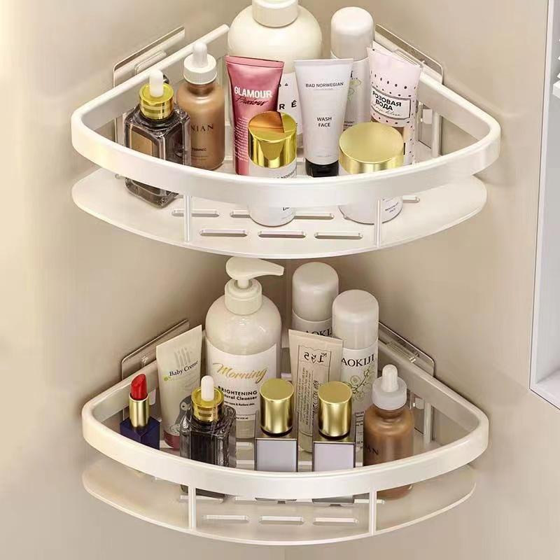 White No-Punch Corner Bathroom Storage Rack Organizer