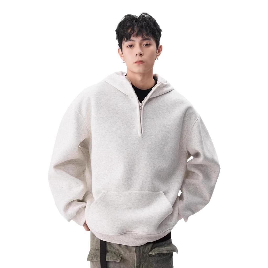 Unisex Heavyweight Half-Zip Hoodie: Trendy High-Street Design for Autumn/Winter