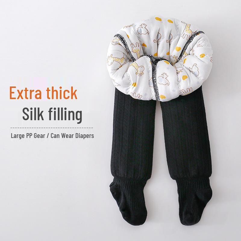 Girls  Cotton and Velvet Thick Warm Baby Tights for Autumn/Winter - Large PP Design One-Piece Socks S for height 60-75cm (0-6 months)