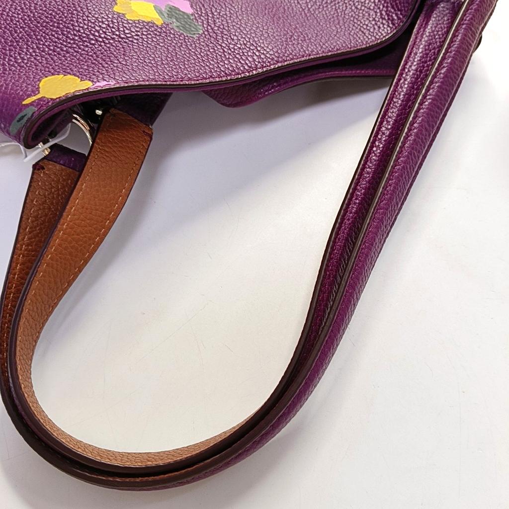 [Pre-Owned] Tote Bag Purple Red Leather Printed Shoulder Handbag - Very Good #MT49OO