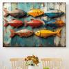 Rustic Wooden Frame Oil Painting of Colorful Fish for Home Decor