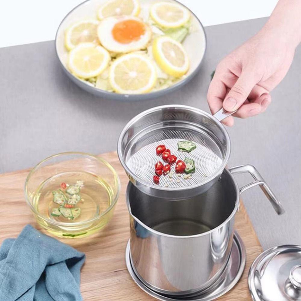 Large Capacity Oil Filtering Pot BPA-Free Stainless Steel Strainer Grease Container  Kitchen Use