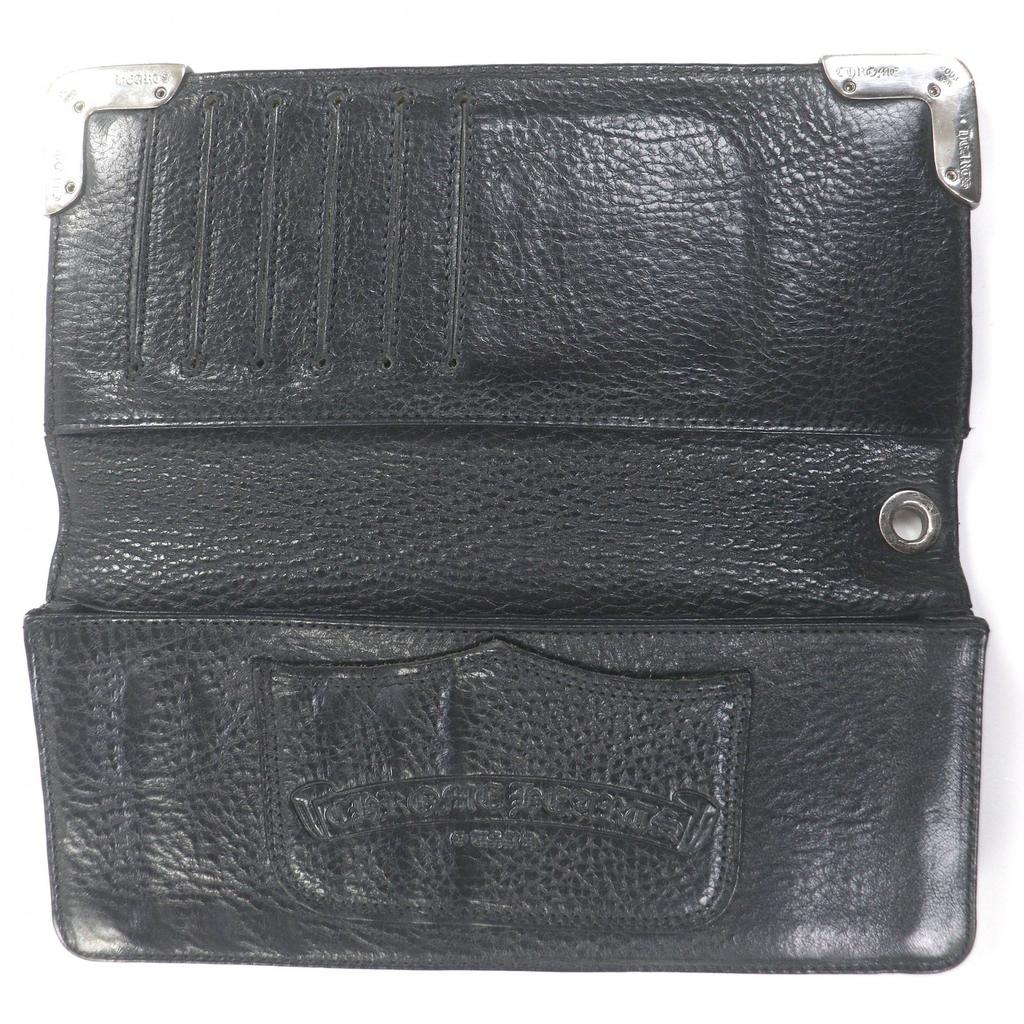 Great CHROME HEARTS Purse Single-fold wallet black leather mens Used