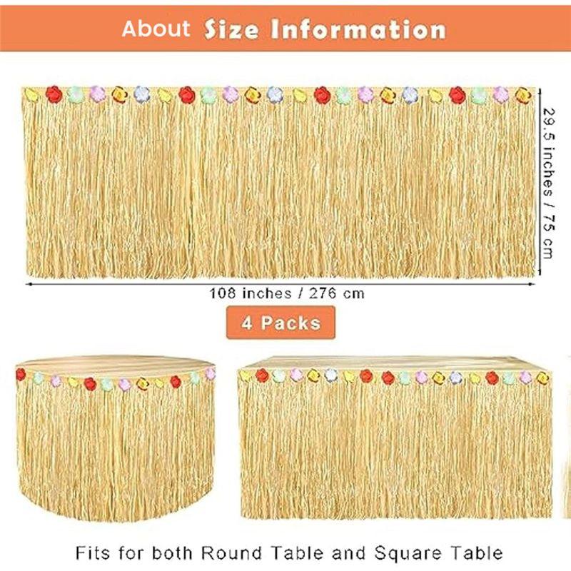 M-Modern-4Pack Luau Grass Table Skirt 9 Feet X 29.5 Inch Hawaiian Table Skirt As Shown For Tropical Hawaiian Luau Party Decorati