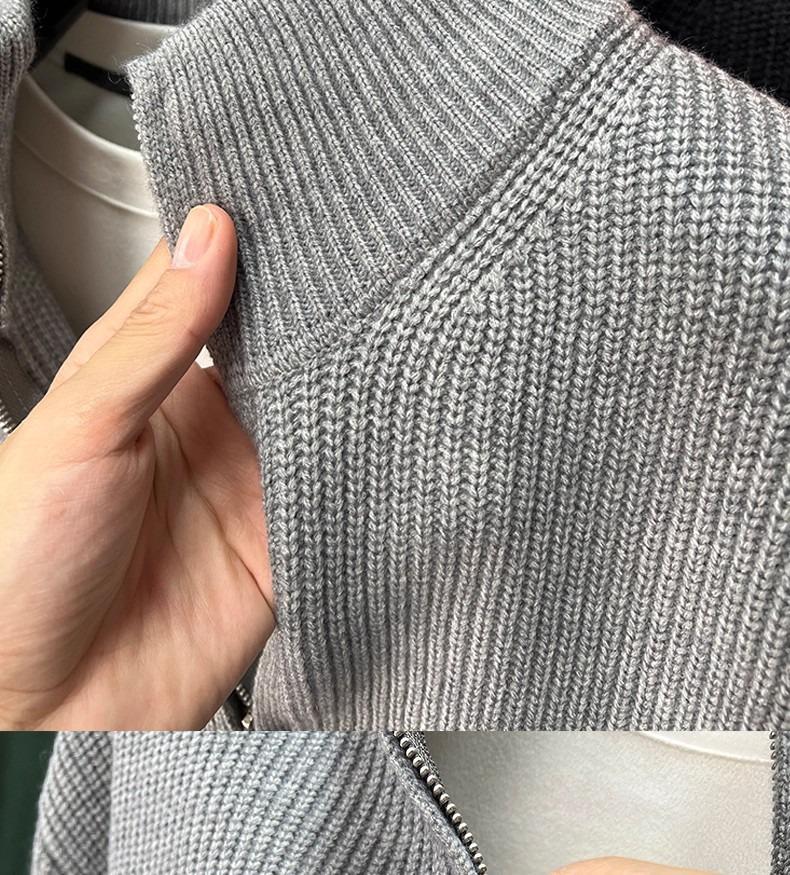 Men's Slim Fit Stand-Up Collar Zip-Up Cardigan - Versatile Solid Color Knitwear for Autumn and Winter
