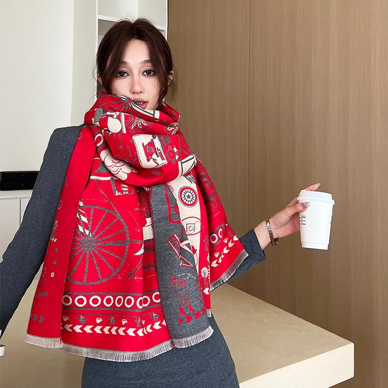 Fashionable Winter Imitation Cashmere Scarf for Women New Whimsical Thickened Plus Velvet Warm Scarf Versatile Casual Shawl