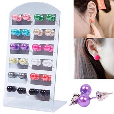 Women's 12 Pair Ear Stud Faux Pearl Round Ball Earrings Set Eardrop Multi-color
