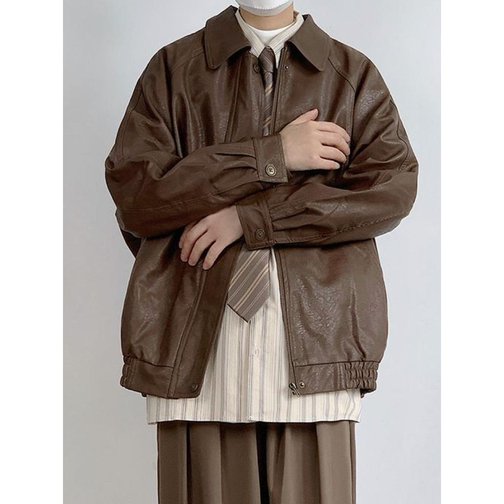 Spring and Autumn Retro Korean Temperament Pu Leather Jacket Men's Lapel Casual Loose Heavy Do Old Couple Jacket Tide