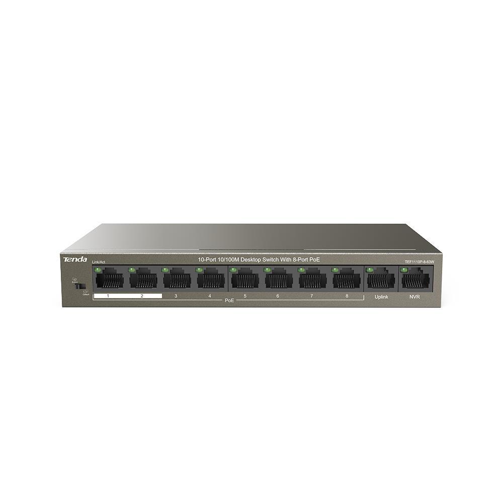 

Коммутатор Tenda 10портов 100м 8poe Tef1110p-8-63w