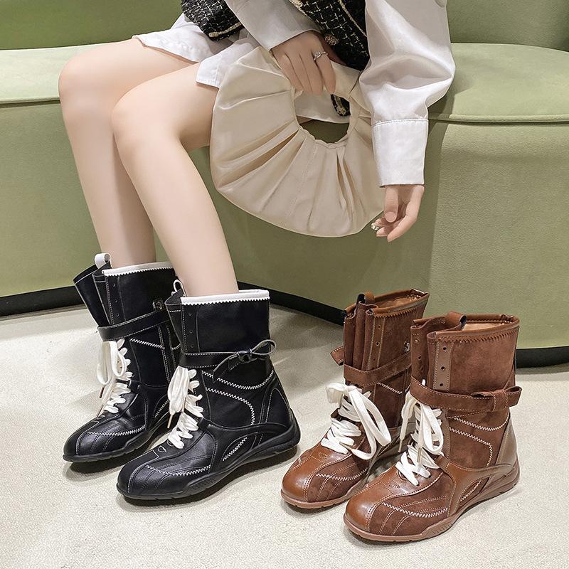 Vintage Maillard Martin boots women's British style 2025 summer new with skirt flat bottom inner height-increasing lace-up short boots