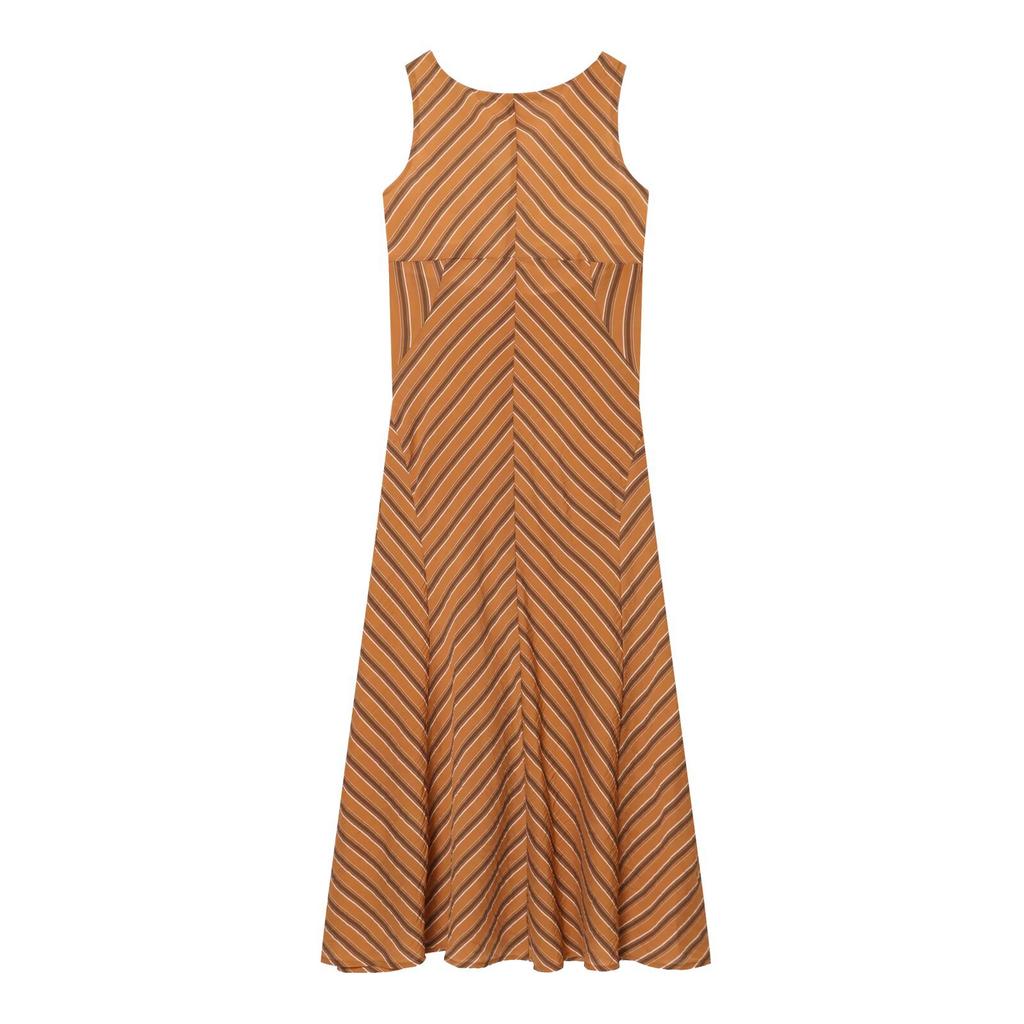   European and American Style New Women's Fashionable Classic Backless Striped Midi Dress 2256829