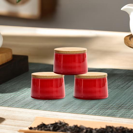 Ceramic Tea Canister with Bamboo Lid Airtight Tea Herb Storage Jar 20g Capacity Spice Box Case Organizer for Coffee Beans Cosmetics