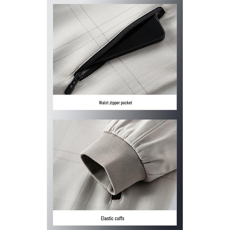 ROMON Men's Stand Collar Plaid Jacket