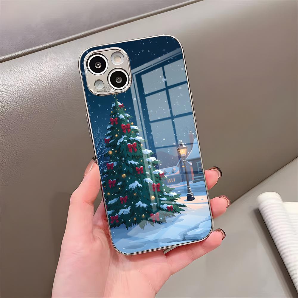 Чехол для телефона 'Рождественская елка' для IPhone 17 Pro Max 15 Pro 16 14 Plus 12 13 Mini 11 Pro Ударопрочный гальванизированный стеклянный чехол