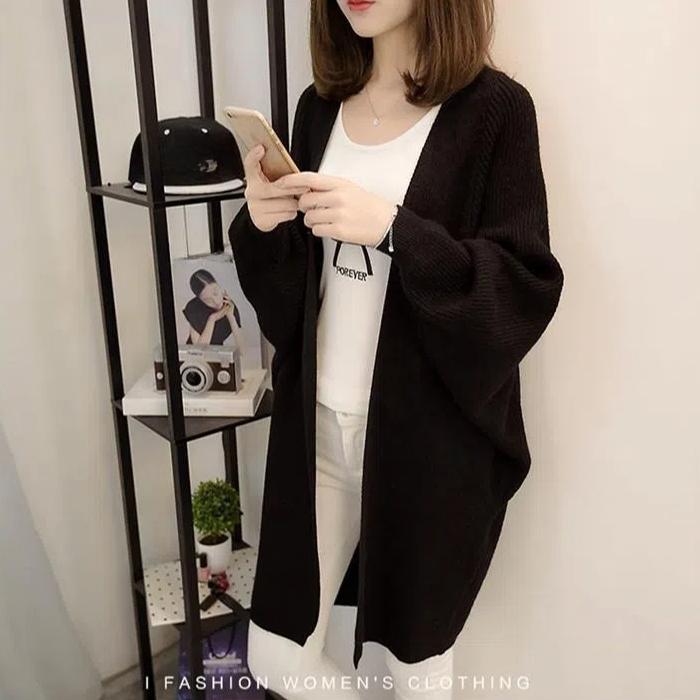 Spring and Autumn Women's Mid-length Knitted Cardigan Coat Loose with V-neck Top