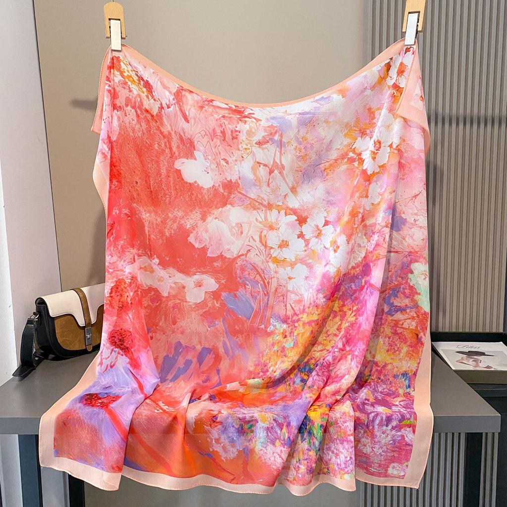 Summer silk scarf women's new square scarf light silk yarn thin breathable headscarf cover sunshade sunscreen scarf
