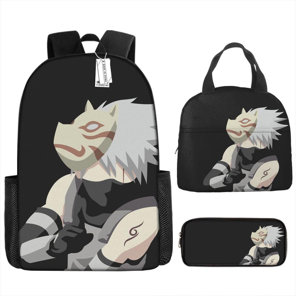 Naruto Shippuden Elementary and Secondary School School Bag Large Capacity Campus Backpack Lunch Bag Pencil Bag Three-piece Set