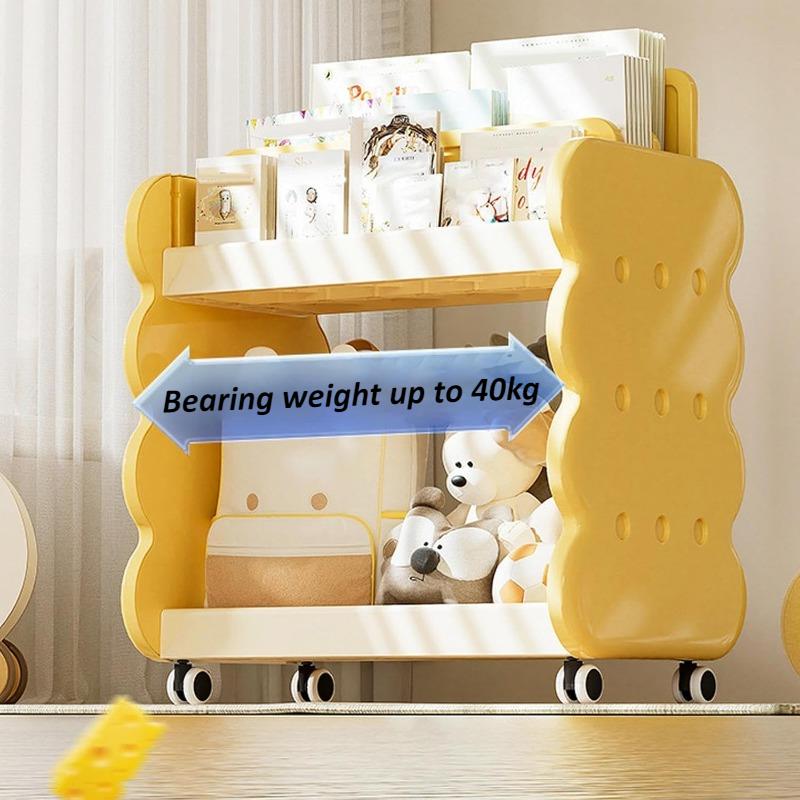 2 Tier Bookshelf with Wheels Cheese Biscuit Bookcase Storage Rack for Kids Rooms Bedroom Super Load-bearing Height Adjustable