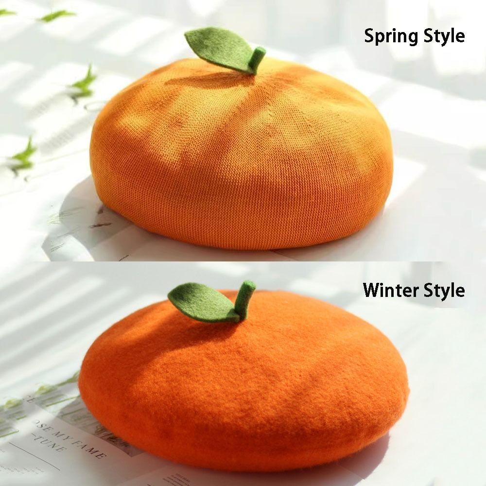 Red Apple Painter Hat Orange Shaped Knit Beret Japanese style Fruit Beret Autumn and Winter Warmth