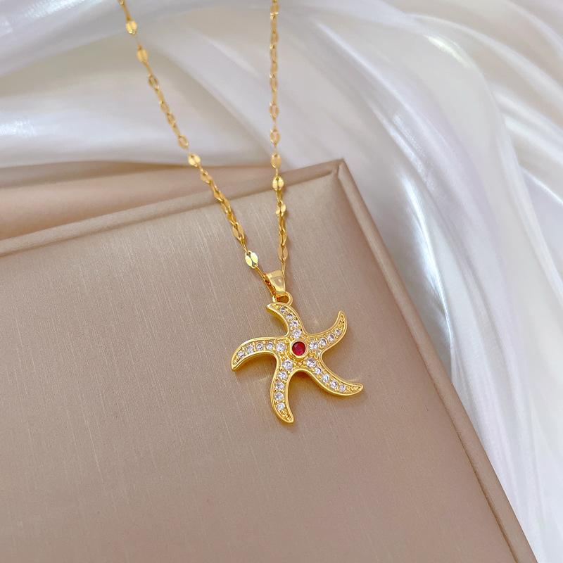 Rotating Sea Star Light Luxury Temperament Gorgeous Full Diamond Necklace Female Versatile Collarbone Chain Titanium Steel Chain