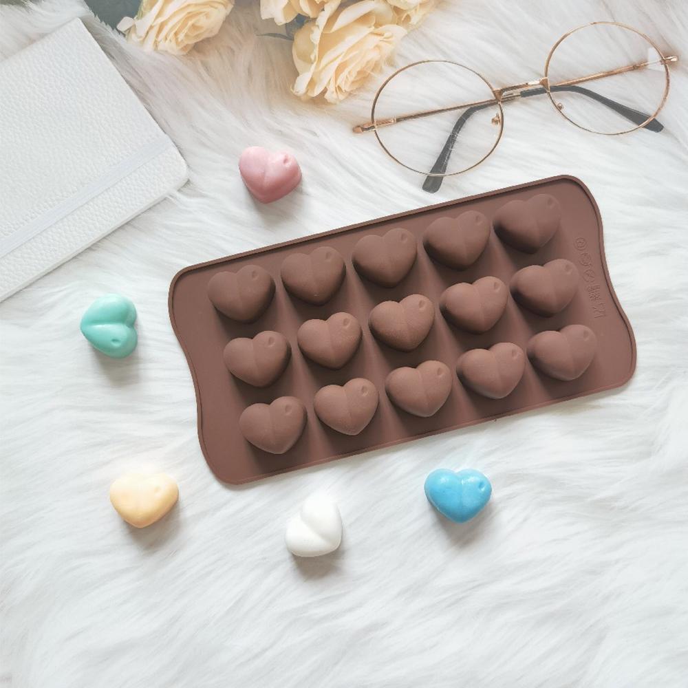 15-Cavity Heart Shaped Silicone Chocolate Mold Cake Fondant Candy Jelly Pudding Ice Cube Baking Mould for Valentine's Day