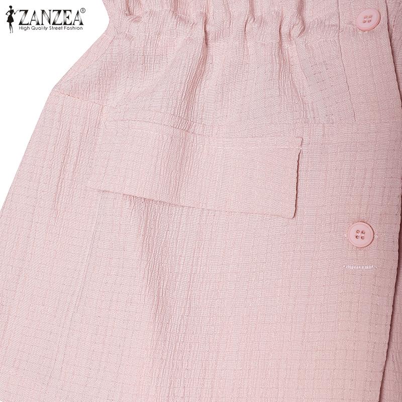 ZANZEA Women Casual V-Neck Solid Color Loose 3/4 Sleeve Cardigan Blouse