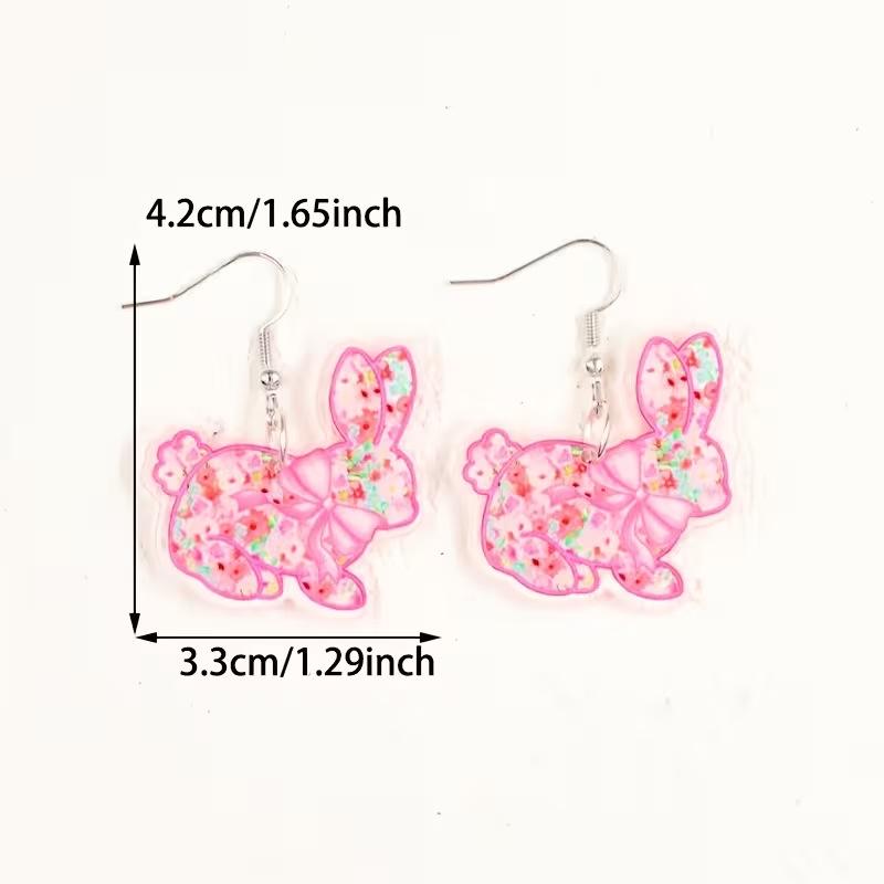Cross-border New Cute Pink Rabbit Earrings 2D Flat Acrylic Creative Flower Pattern Animal Earrings