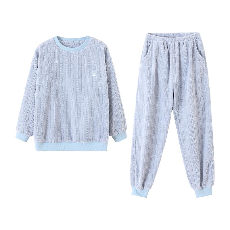 Coral Fleece Pajamas Women'S Winter Thickened Fleece Pullover Flannel Suit Can Be Worn Outside Warm Loungewear In Autumn And Winter