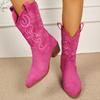 Large Size Embroidered Square Heel Round Head Medium Boots Chelsea Boots Versatile V-Mouth But Knee Boots Children