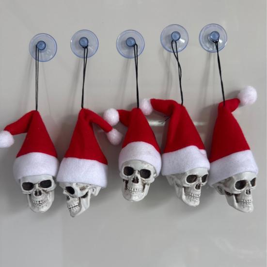 Hanging Skull Santa Hat Halloween Ornaments Gothic Xmas Tree Hanging Skeleton Decor Plastic Small Skull Head Decoration for Party Supplies