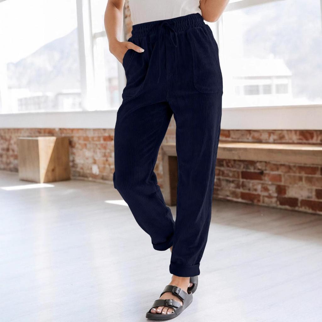 Women's Mid Rise Loose Fit Wide Leg Long Corduroy Pants Casual Winter Trousers