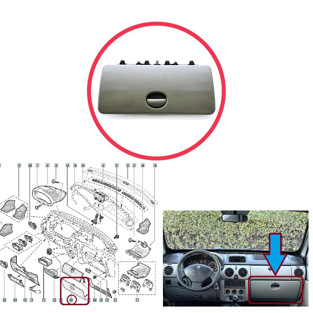 EDP1446 LHD Glove Box Door Lower Cover Gray for Renault Kangoo Nissan Kubistar MK1 X76 FC KC 1997-2009 8200181005